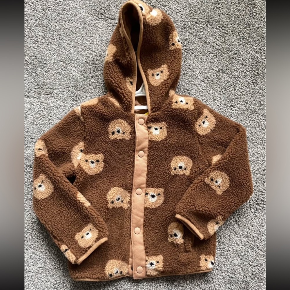 Joe Fresh Cozy Brown Sherpa Coat with a Hood Bear Print (size 4, 1+ years) NEW